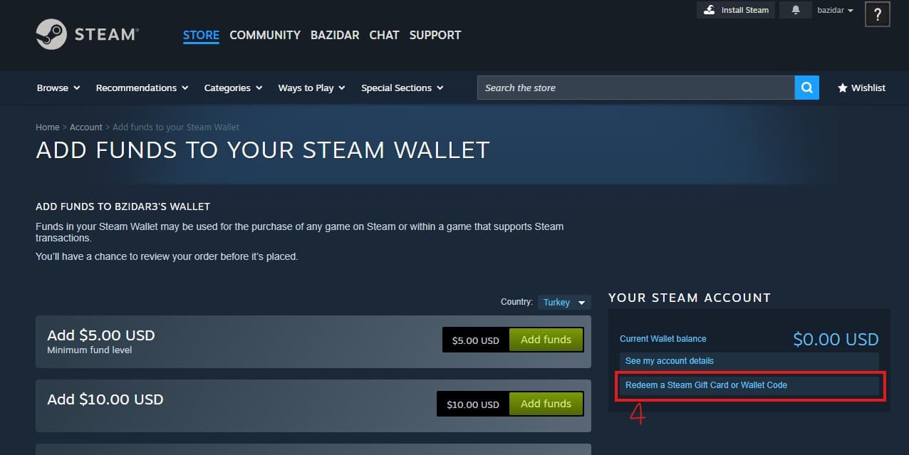 در صفحه جدید روی گزینه Redeem a Steam Gift Card..  را بزنید تا وارد صفحه وارد کردن کد شوید